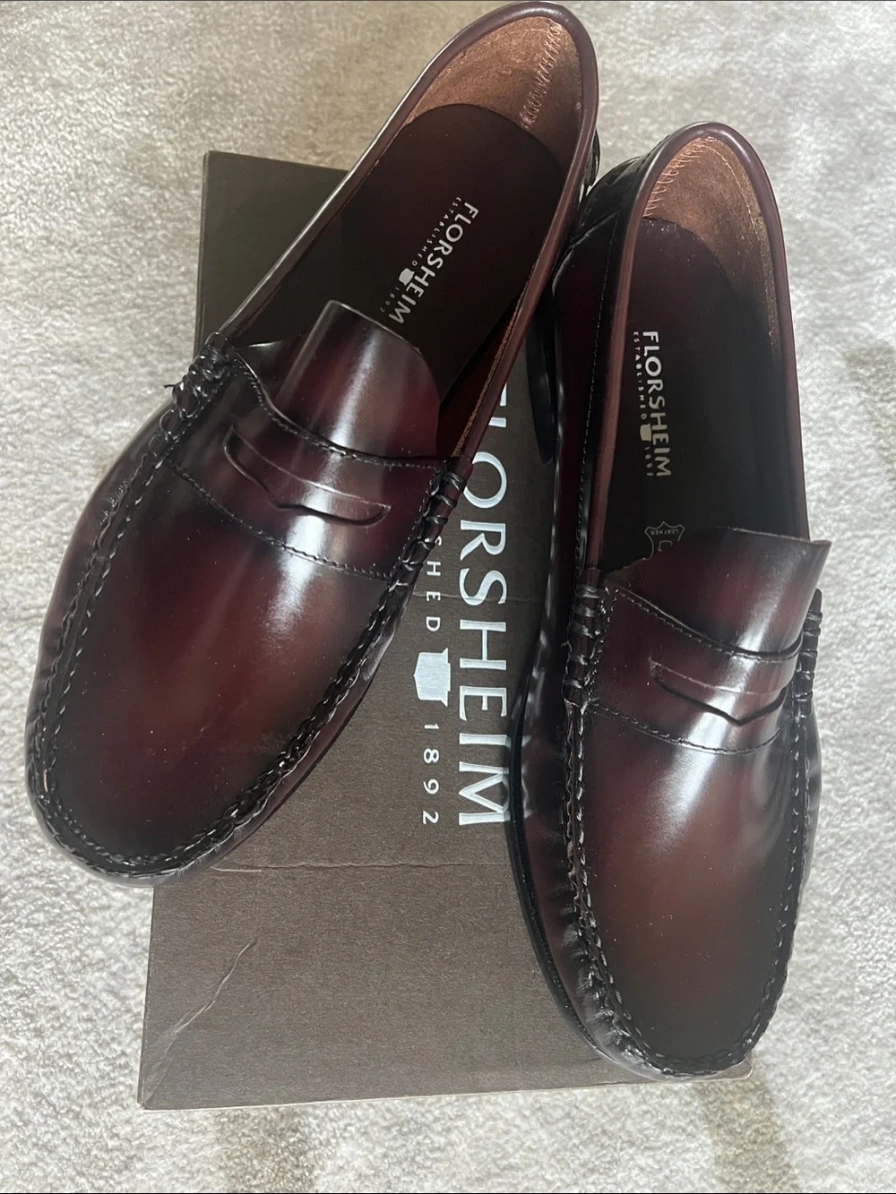 Florsheim Men's Burgundy Leather Penny Loafers 9.5, 3E Wide